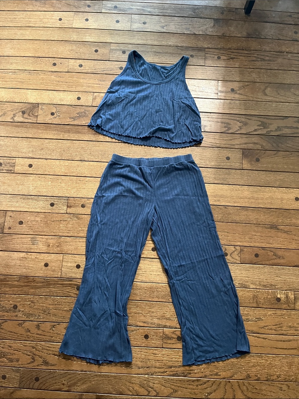 Adore Me Ribbed Wide-Leg Lounge Set in Navy Blue